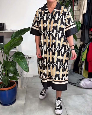 Kleid mit Kragen bedruckt Kurzarm Locker