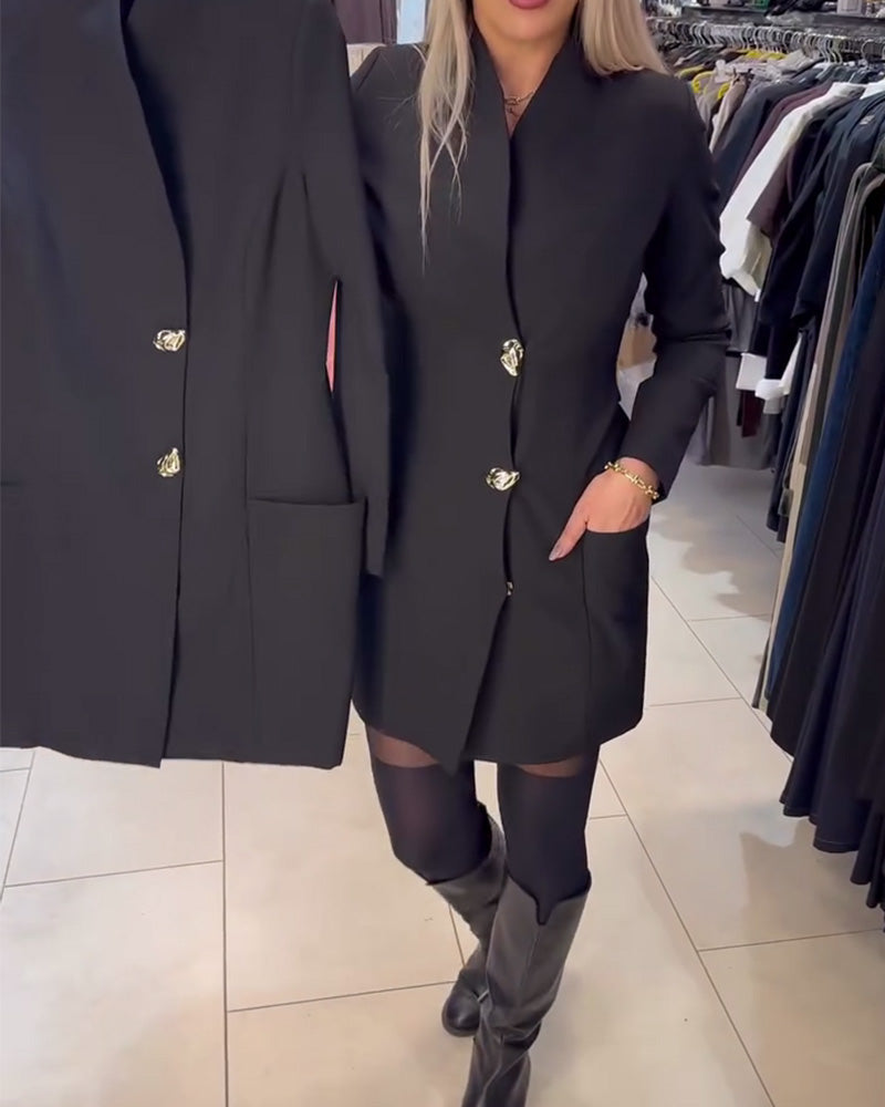 Kleid Stehkragen Metallknopf Anzug