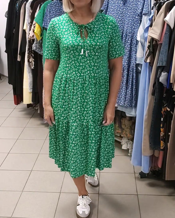 Kleid Blumig Druck Krawatte Vorne