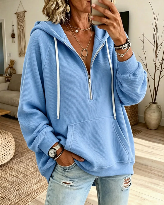 Hoodie Halber Reißverschluss Langarm Tasche