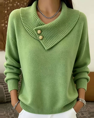 Pullover Diagonal Revers Knopf Einfarbig