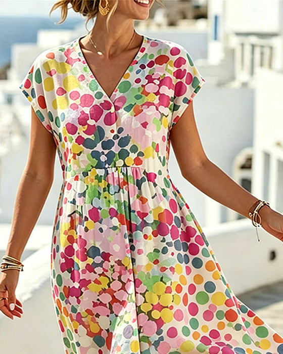 Kleid Polka Dot V-Ausschnitt Taille