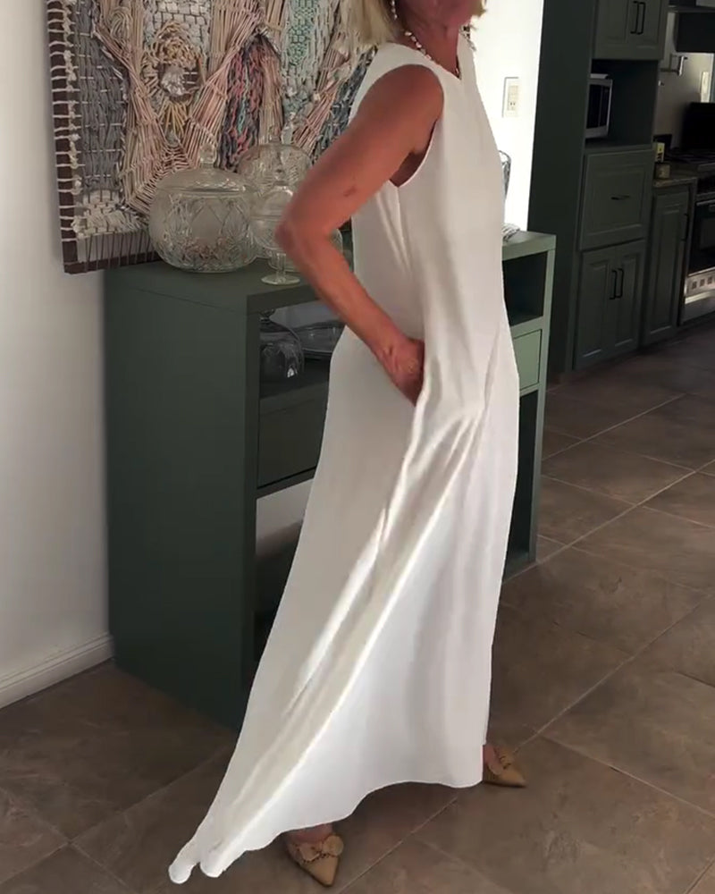 Kleid Ärmellos Locker Drapiert Lang