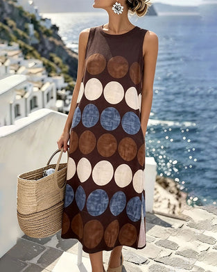 Lässiges Kleid, Tupfenmuster, Ärmellos