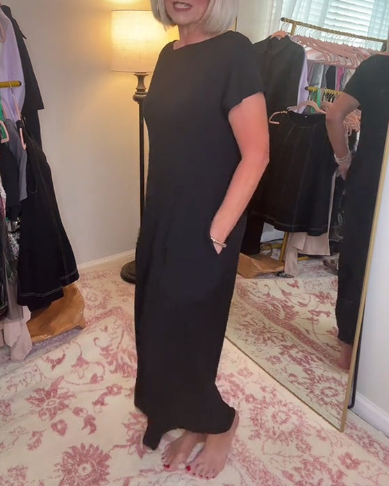 Kleid Rundhals Casual Kurzarm Lang