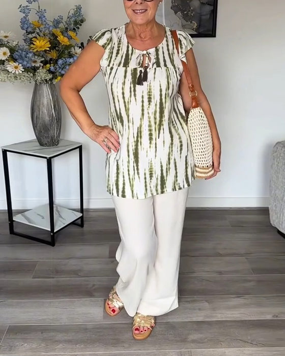 Bluse Lotusblätter Ärmel Quaste Tie-Dye