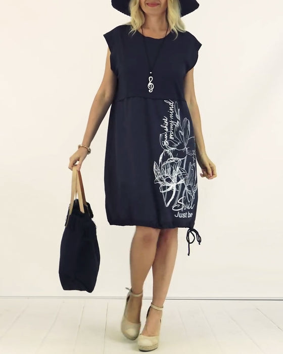 Kleid Rundhals Ärmellos Bedruckt