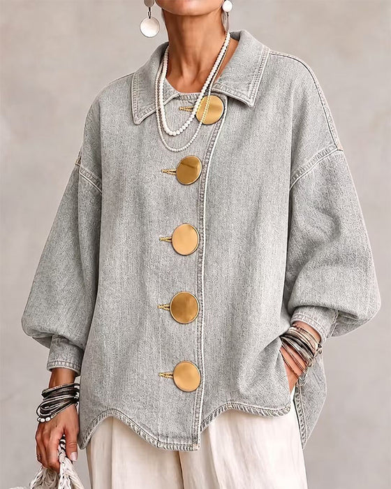 Mantel Großer Metallknopf Gewaschener Denim