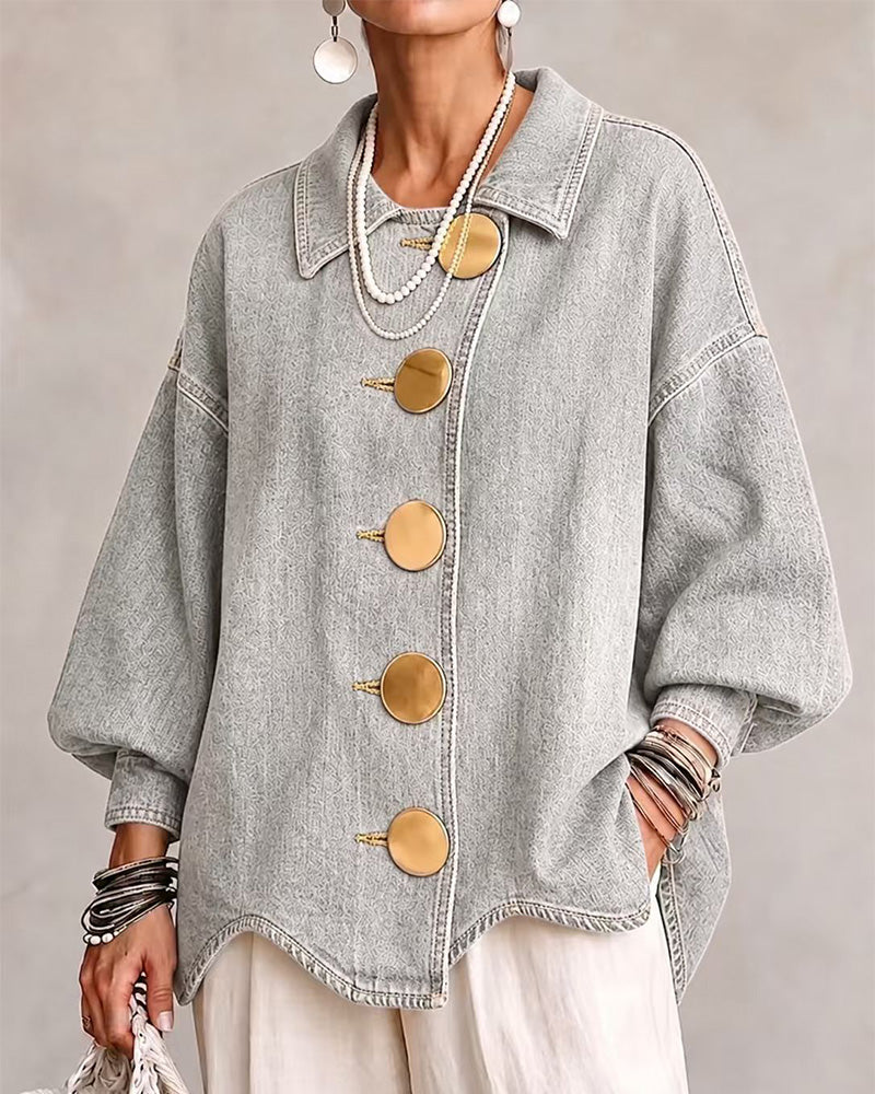 Mantel Großer Metallknopf Gewaschener Denim