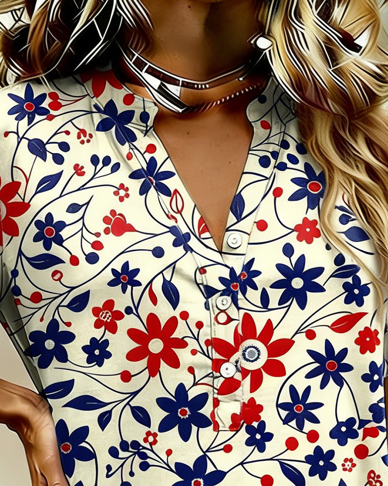 Kleid Blumen und Ranken Druck Kurzarm