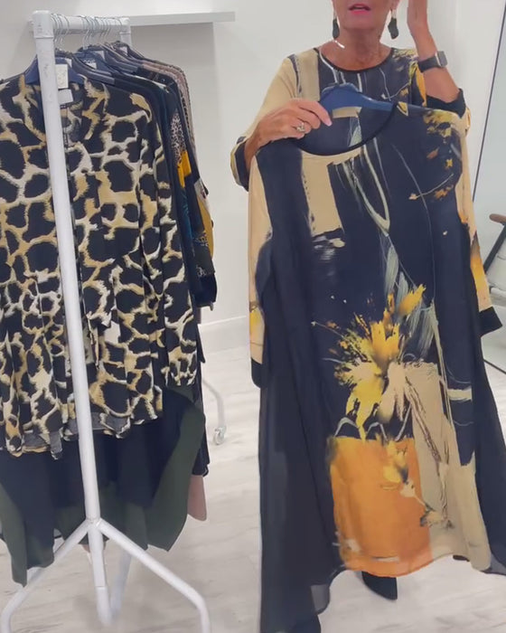 Kleid mit Rundhals-Ausschnitt und Retro-Print