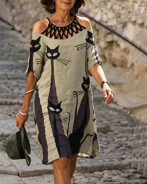 Kleid Lässig Mit Print Durchbrochen
