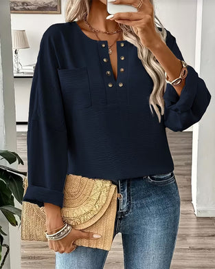 Hemd Knopfdetal Tasche V-Ausschnitt