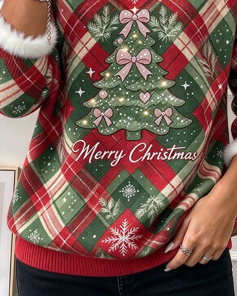 Sweatshirt Kariert Weihnachtsbaum Farbblock
