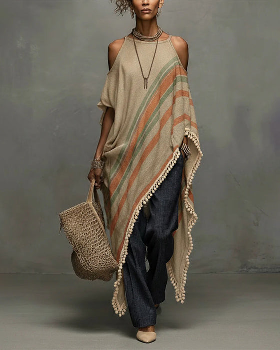 Bluse Gestreifte Halter Off-Shoulder Asymmetrisch