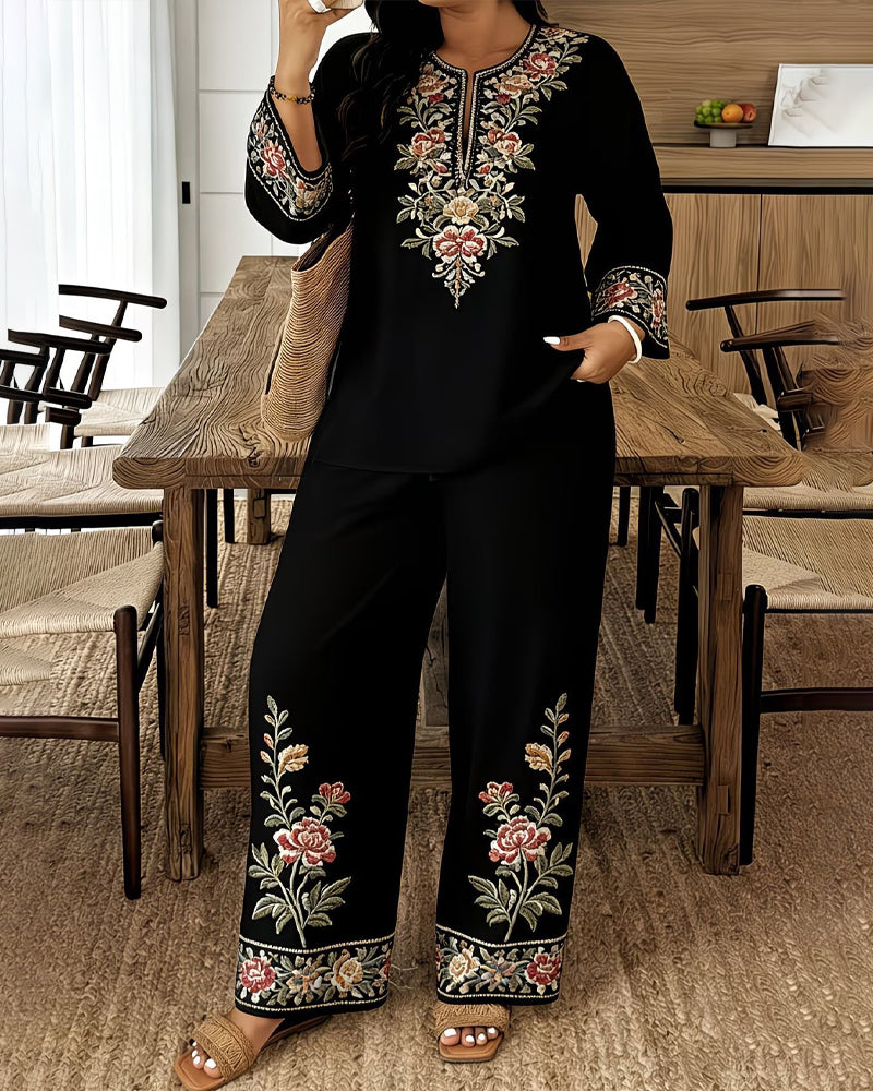 Set Blume Langarm Ethnischer Stil