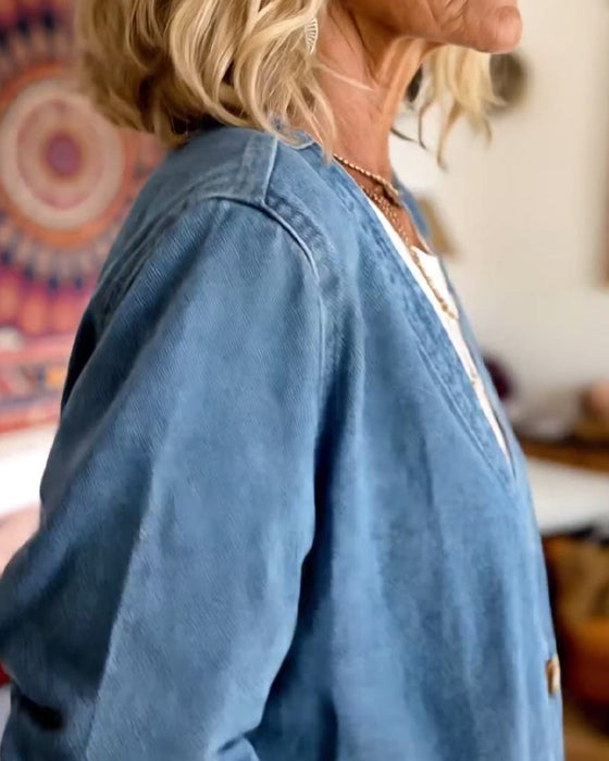 Mantel Denim V-Ausschnitt Cardigan