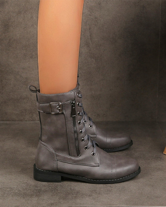 Stiefel Damen Rundkappe Seitlicher Reißverschluss Leder Orthopädisch