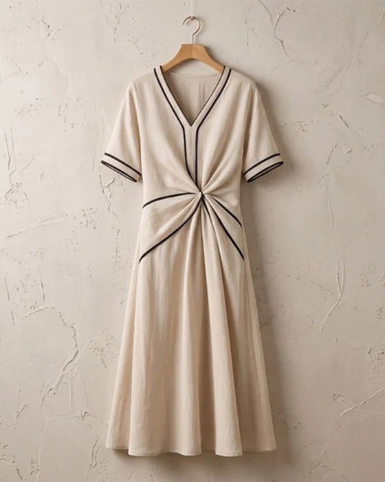 Kleid V-Ausschnitt Twist Linie Weiter Rock