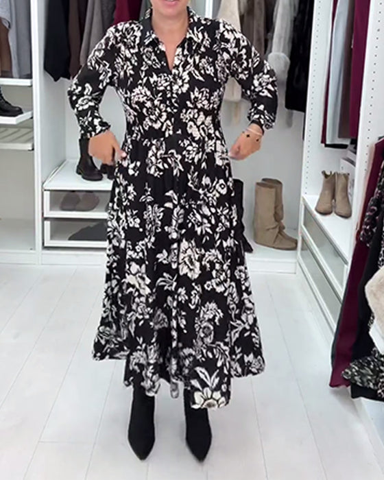 Kleid Mit Reverskragen Und Bedruckter Taille