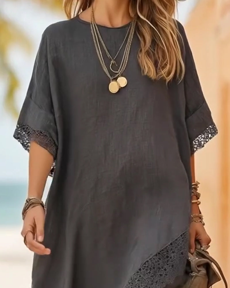 Asymmetrisches Kleid Mit Spitzeneinsätzen