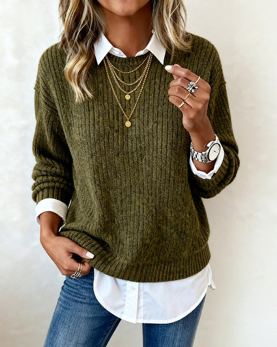 Pullover Mit Hemdkragen Und Patchwork-Design