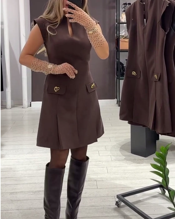 Kleid V-Ausschnitt Elegant Ärmellos