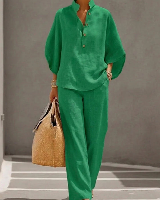 Set Stehkragen Fledermaus Ärmel Weites Bein Hose