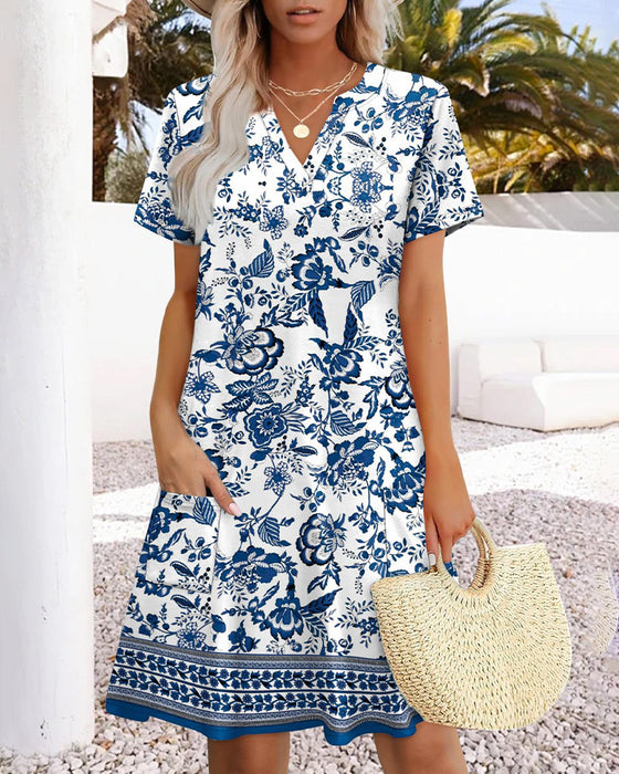 Kleid Casual V-Ausschnitt Kurzarm