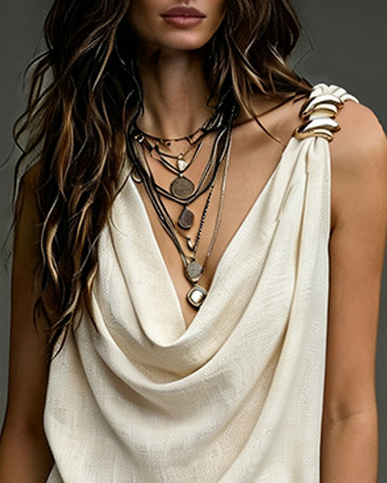 Kleid Cowls Ausschnitt Drapiert Schlitz Maxi