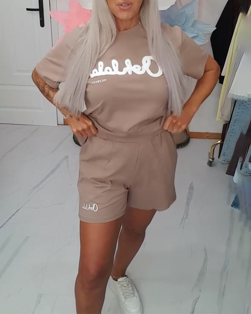 Set Lässig Kurzarm Handtuch Stickerei