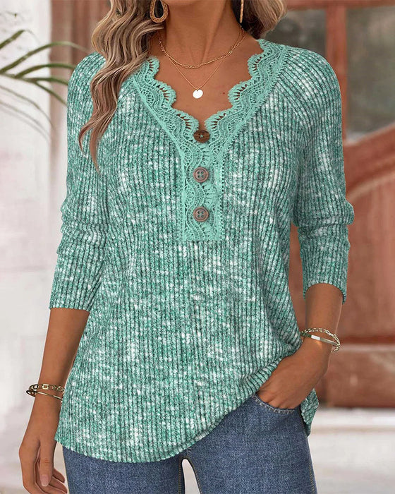 T-Shirt lässig einfarbig Spitze Patchwork