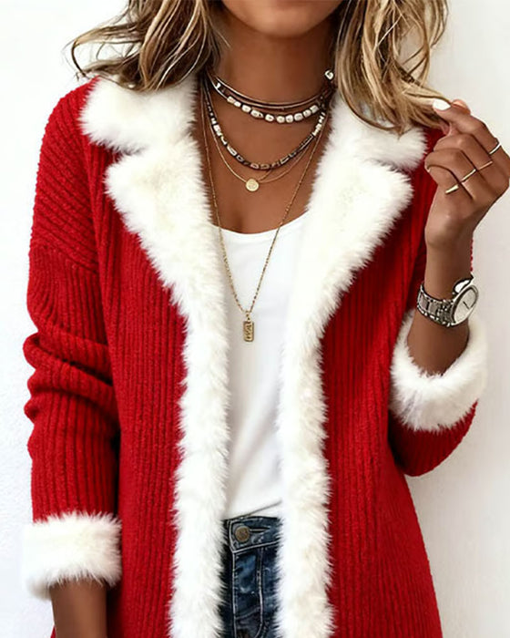 Mantel Weihnachten Rot Plüsch Besatz