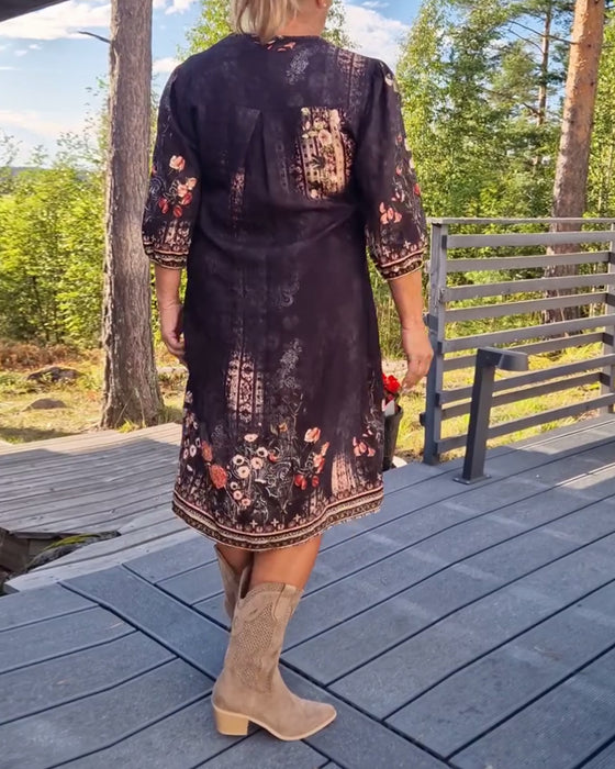Kleid V-Ausschnitt Blumenmuster