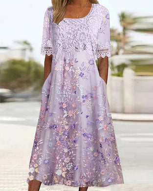 Kleid Spitze Blumenmuster Patchwork A-Linie