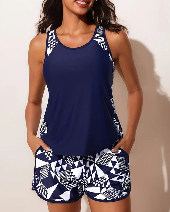 Badeanzug Tanktop Geometrisch Druck Zweiteilig