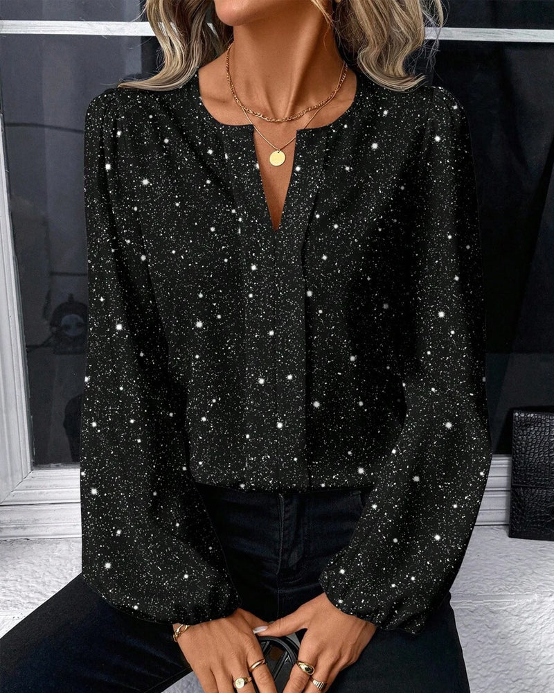 Top dezenter Glanz V-Ausschnitt langärmlig