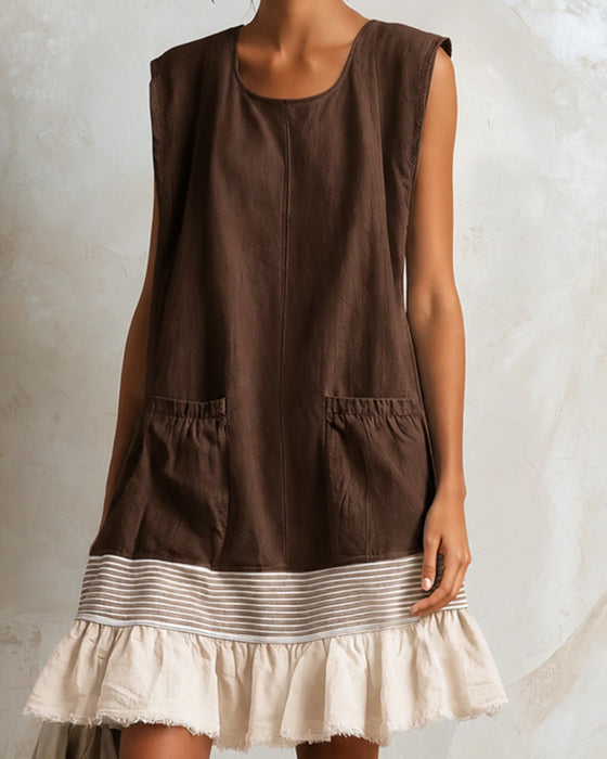 Kleid Ärmellos Streifen Kontrast Patchwork