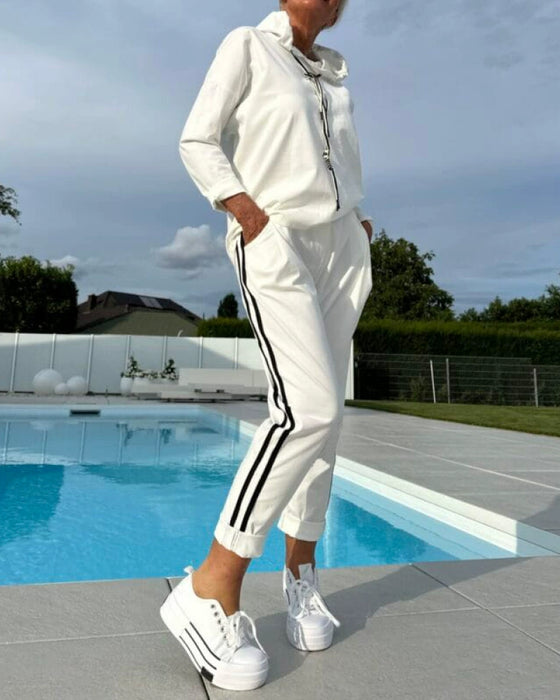 Casual Zweiteilige Set Mit Damen Kapuzen - Sweatshirt Und Hosen