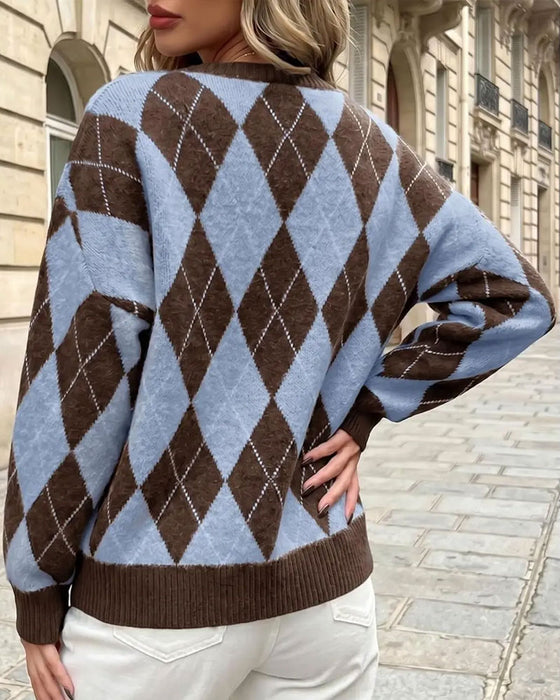 Pullover Diamant Farbblock Rundhals