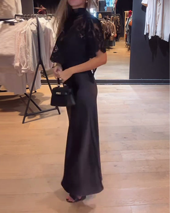 Set aus Spitzen und Meshbluse mit drapiertem Slipkleid