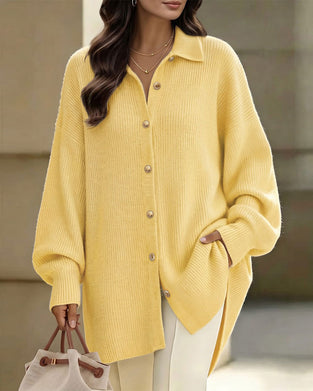 Cardigan Revers Knopf Laternenärmel Drop Schulter