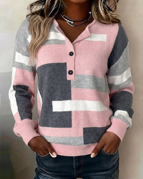 Pullover Karo Knopfleiste Langarm