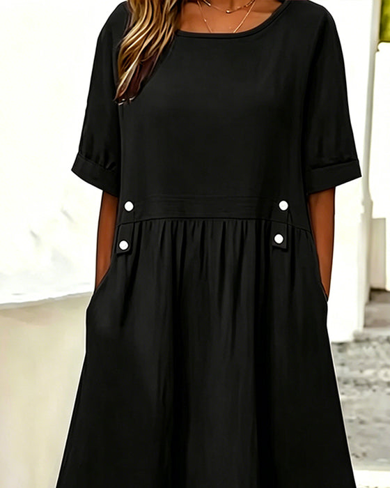 Kleid Rundhals Kurzarm Einfarbig Farbe