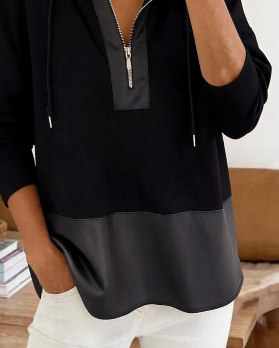 Hoodie Mit Reißverschluss Kapuze Kontrast Kordelzug