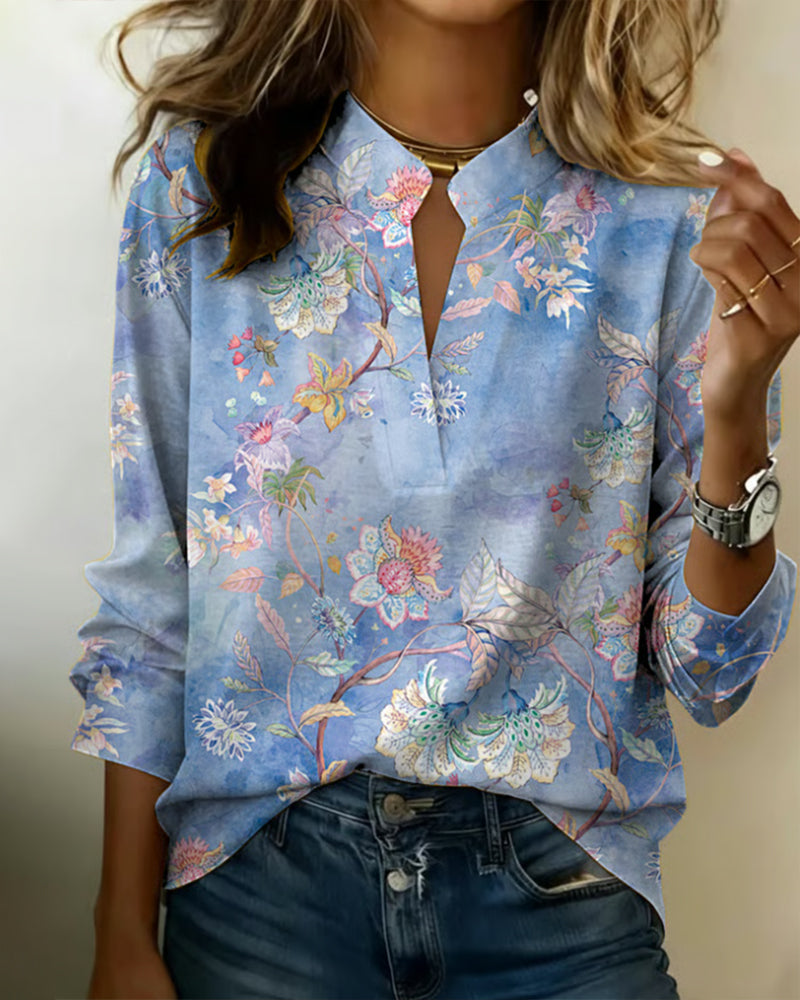 Bluse Stehkragen langärmelig floral