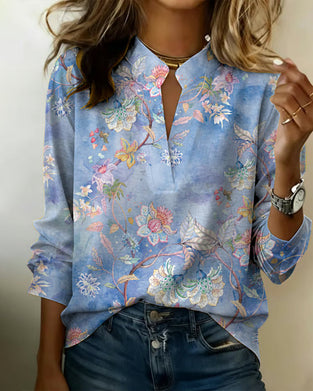 Bluse Stehkragen langärmelig floral