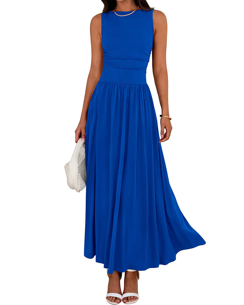Kleid Ärmellos Geraffte Tasche Lang