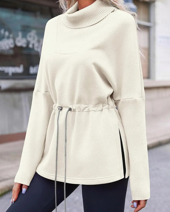 Sweatshirt Hoher Kragen Langarm Taille Kordelzug
