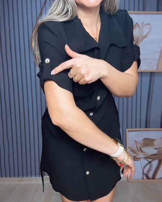 Kleid Revers Kurzarm Kordelzug Hemd